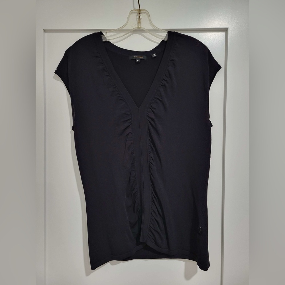 BCBG Max Azria black v neck cap sleeve blouse
